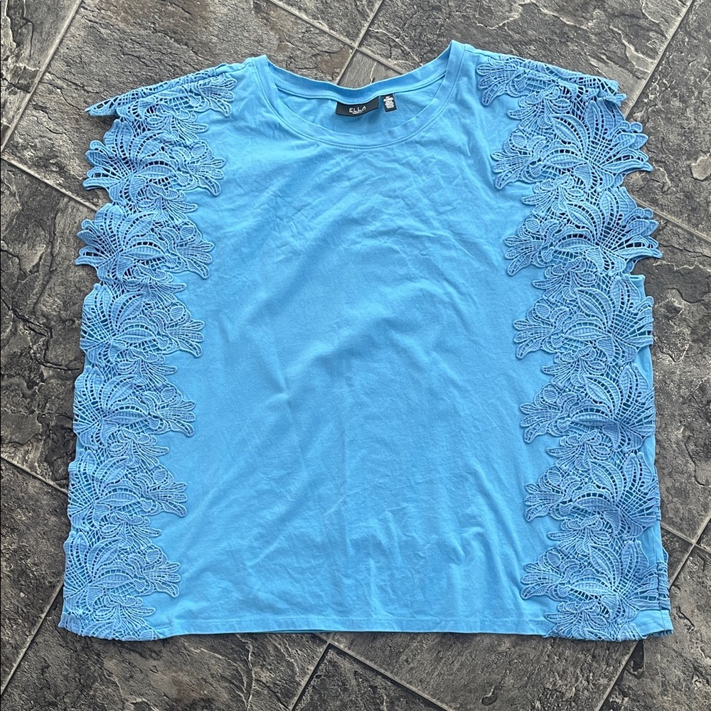 ELLA RAFAELLA Crochet Lace-Trim Vibrant Blue Women's Boho Coastal Resortwear Top
